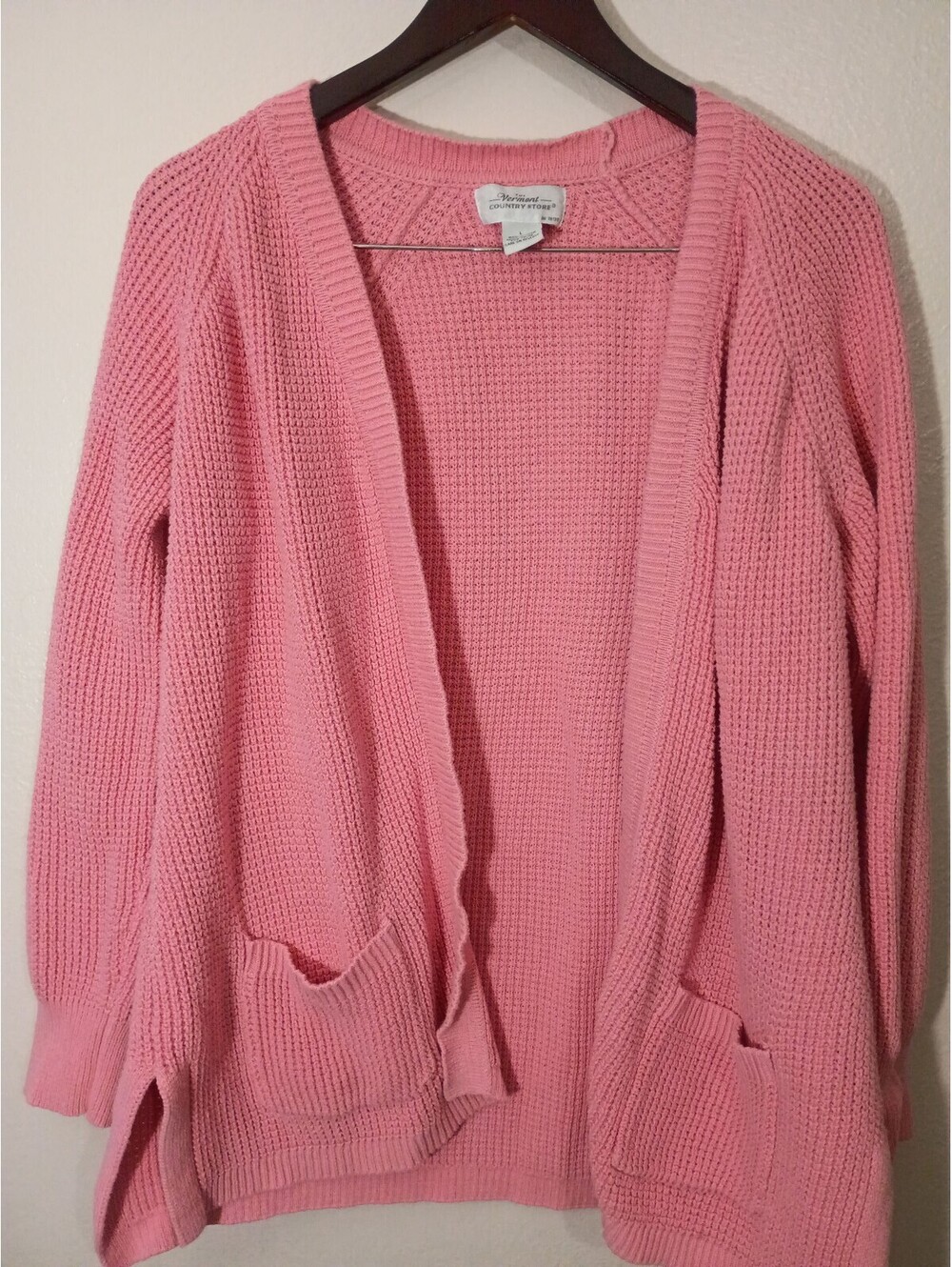 The Vermont Country Store Pink Cotton Knit Cardigan Sweater Large